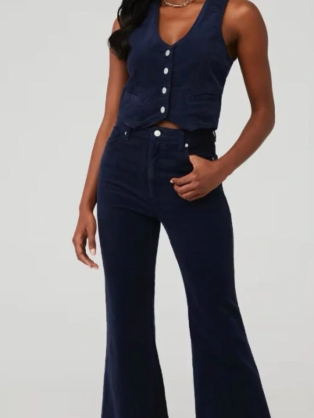 2 piece denim rollas High-Waist Dark Blue Flared Women’s Jeans and vest